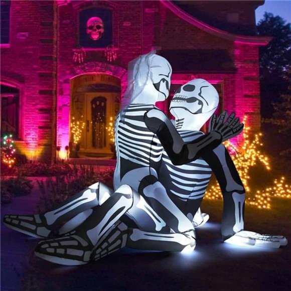 5.5 FT Halloween Inflatable Outdoor Skeleton Couple with LED Lights Built-in